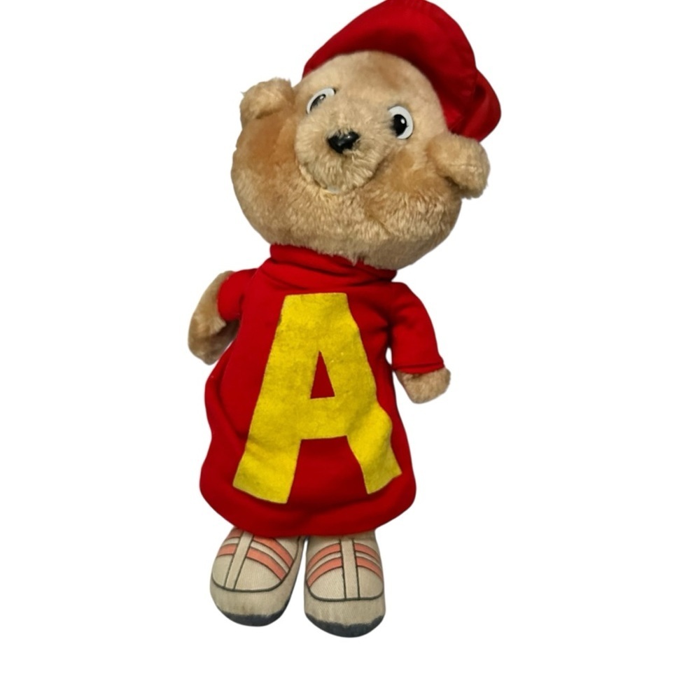 1983 Alvin and the Chipmunks Red and Yellow Letter A Teddy Bear Plush